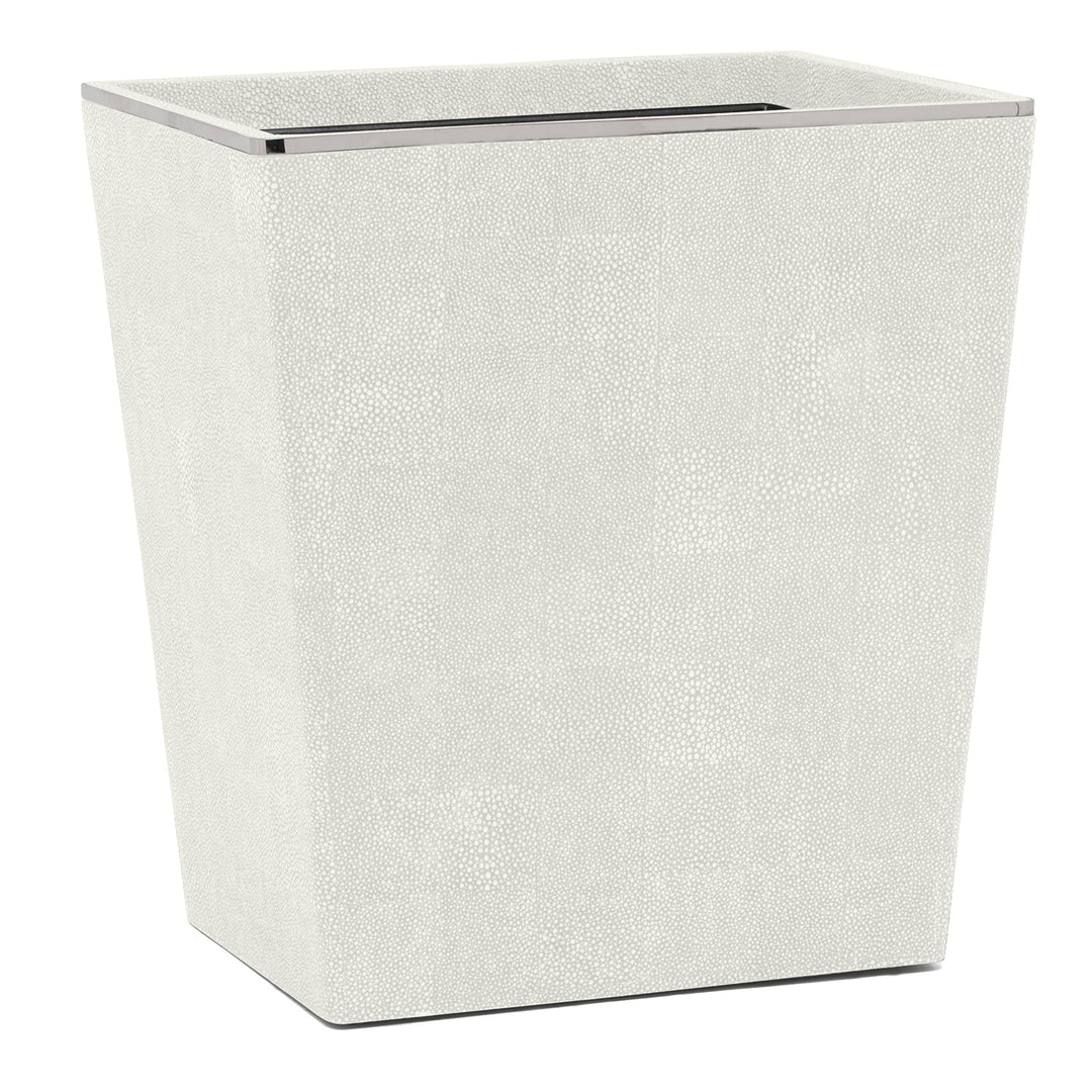 Bradford Faux Shagreen Rectangle Waste Basket (Blanc/Silver)