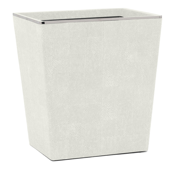 Bradford Faux Shagreen Rectangle Waste Basket (Blanc/Silver)