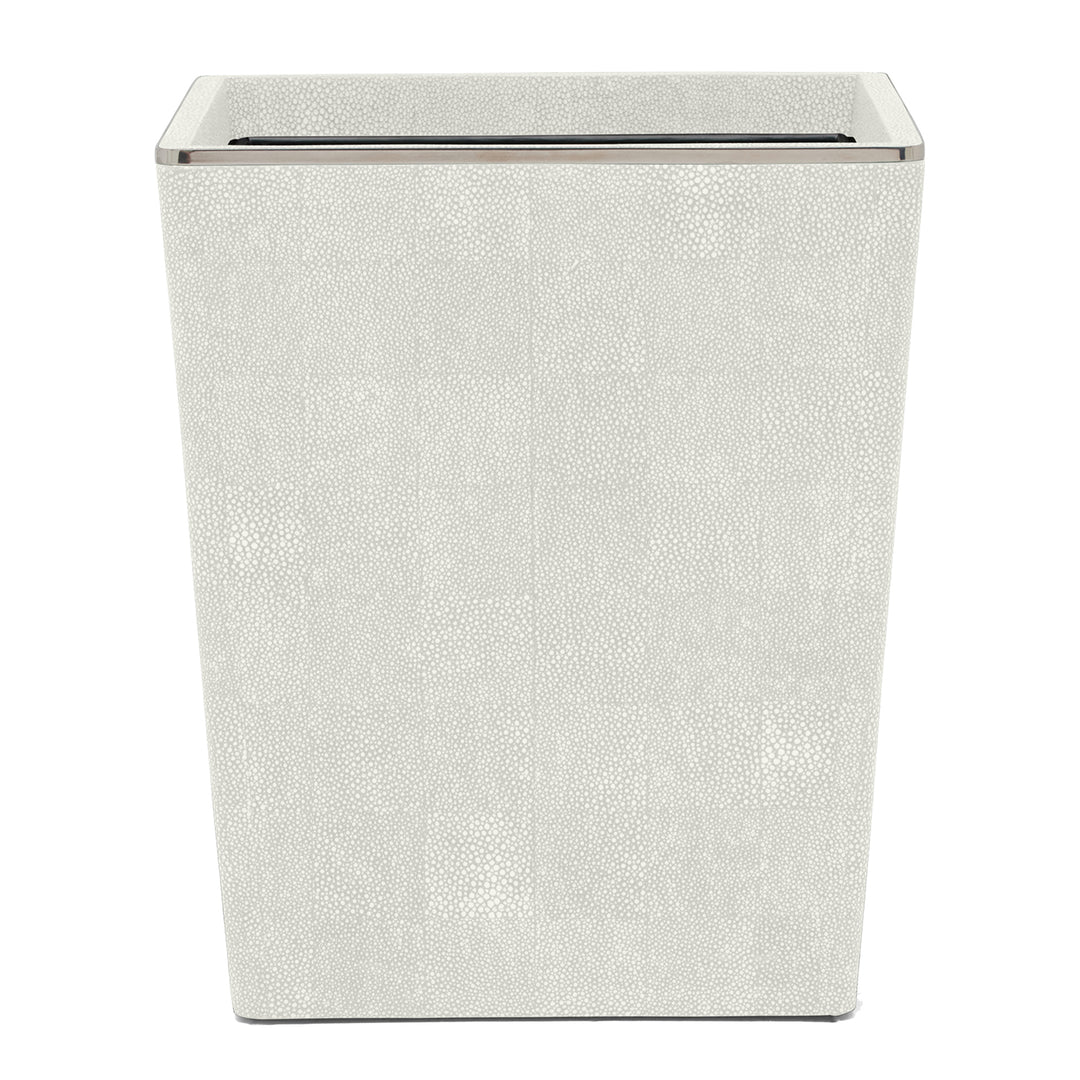 Bradford Faux Shagreen Square Waste Basket (Blanc/Silver)