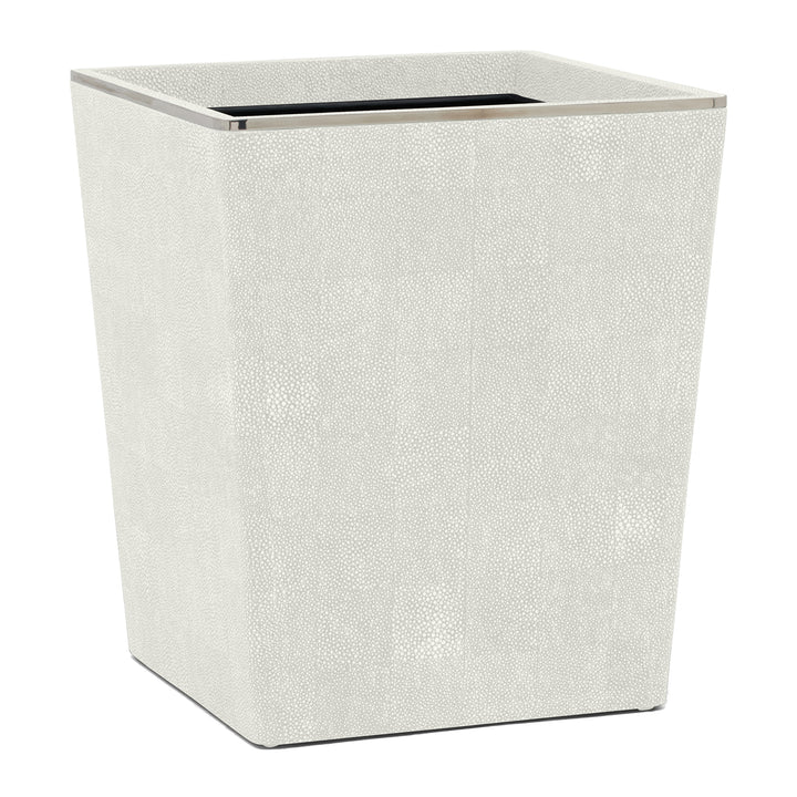 Bradford Faux Shagreen Square Waste Basket (Blanc/Silver)