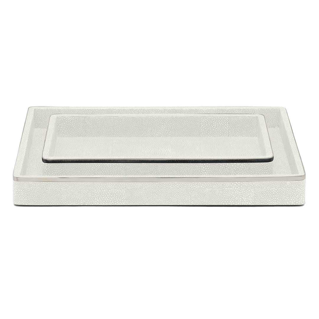 Bradford Faux Shagreen Tray Set/2 (Blanc/Silver)