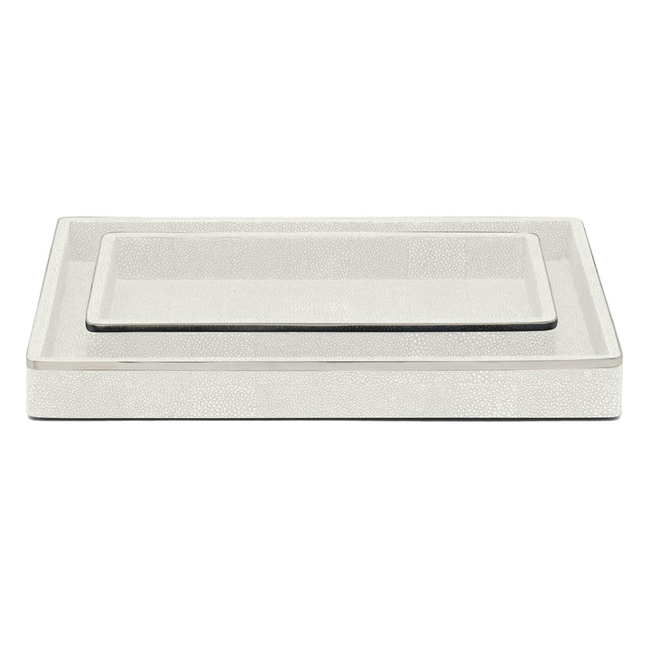 Bradford Faux Shagreen Tray Set/2 (Blanc/Silver) - Hudson & Vine