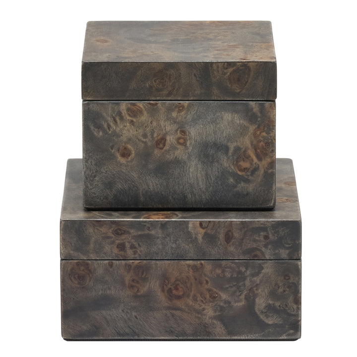 Chandler Ash Gray Mappa Burl Square Boxes Set of 2