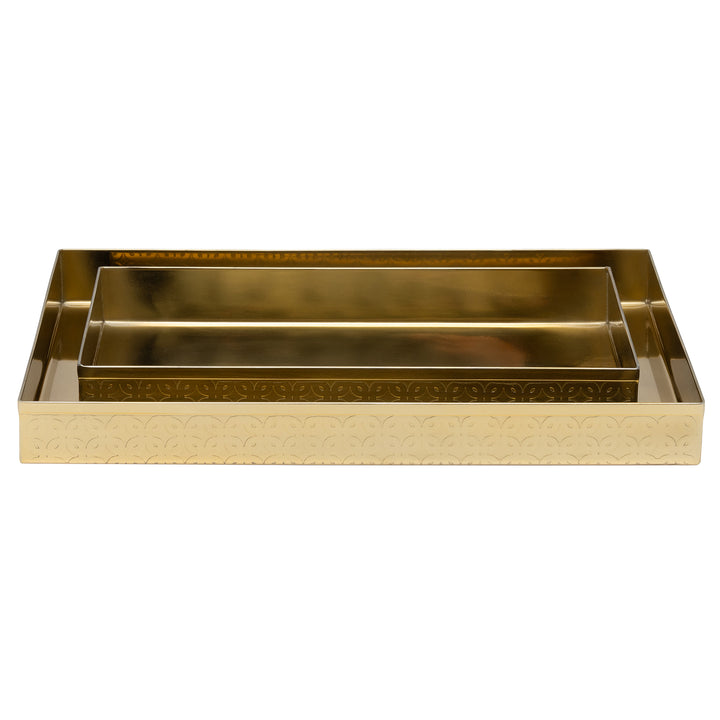 Concord Shiny Gold Lattice Stainless Steel Nested Trays Set/2