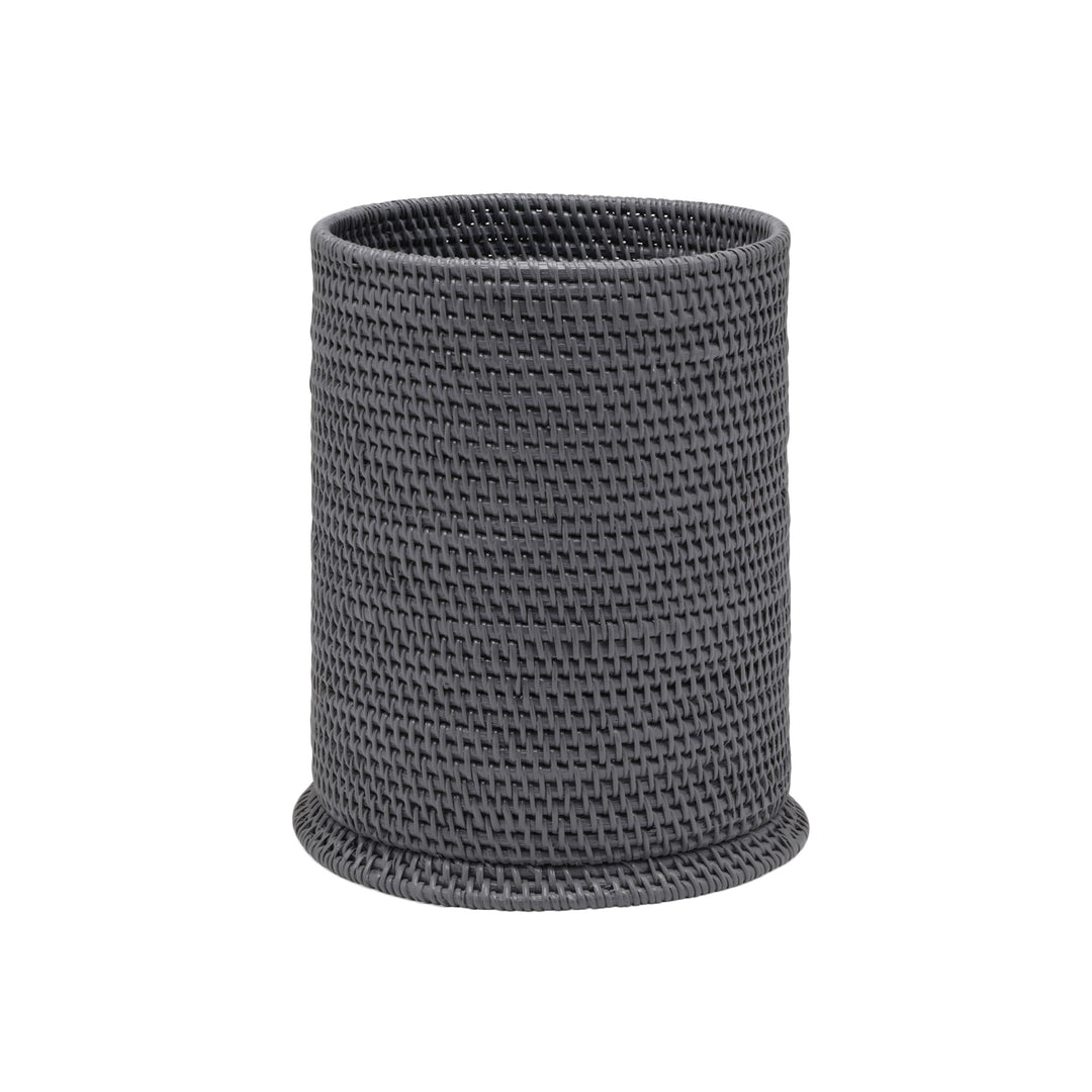 Dalton Rattan Round Wastebasket (Dark Gray)