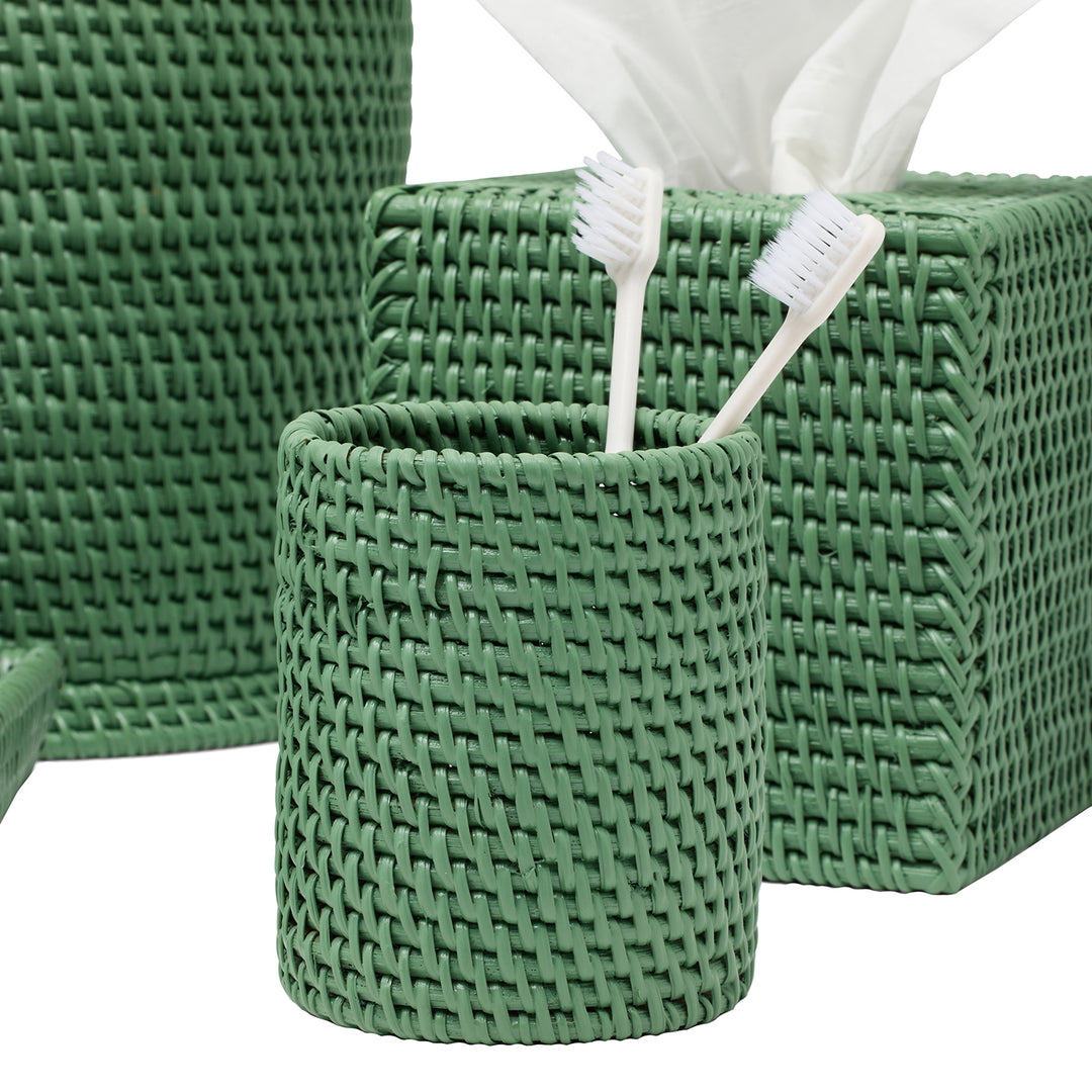 Dalton Rattan Bathroom Accessories (Moss Green)