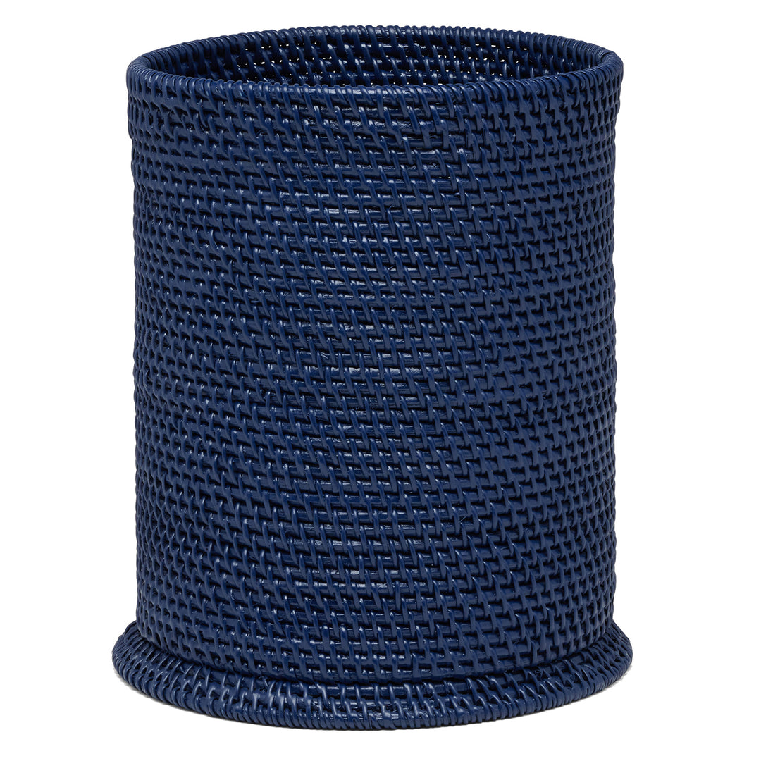 Dalton Rattan Round Wastebasket (Navy)