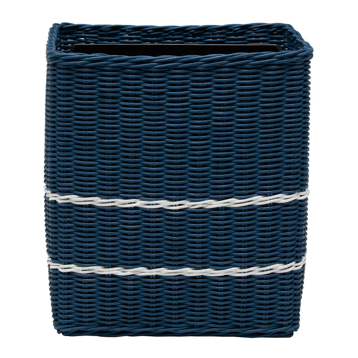 Danville Navy/White Rattan Rectangular Wastebasket
