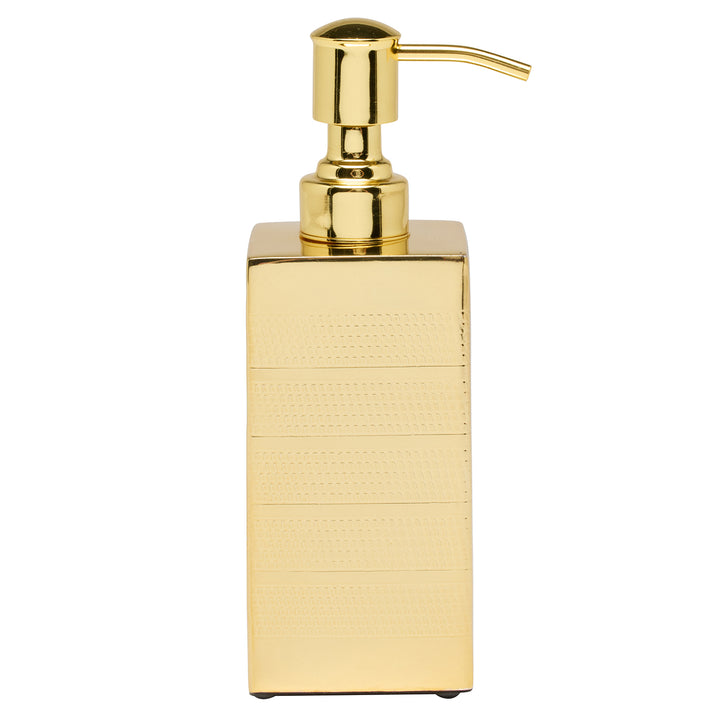 Denver Striped Etched Stainless Steel Soap Dispenser (Shiny Gold )