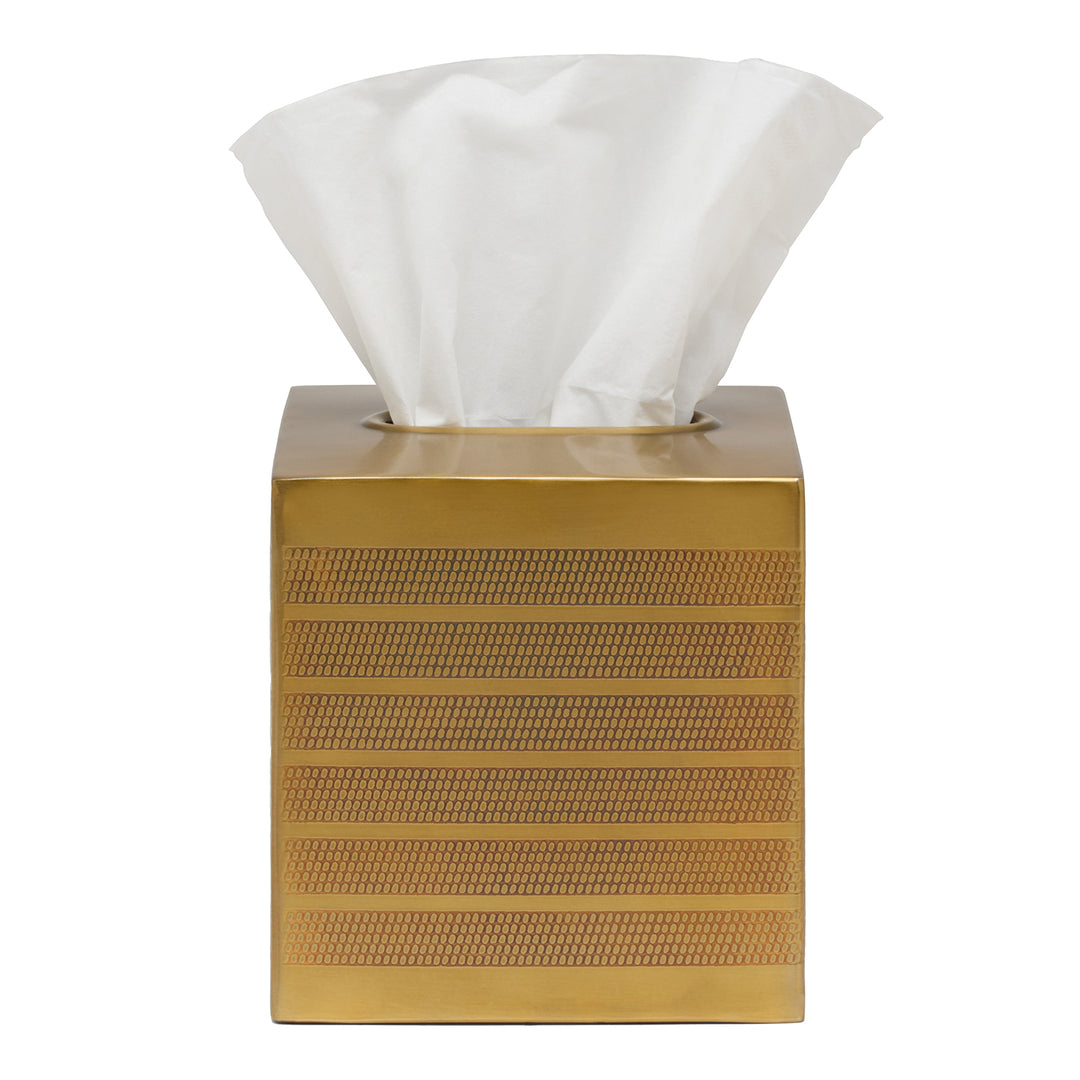 Denver Striped Etched Stainless Steel Tissue Box Cover (Antique Brass)