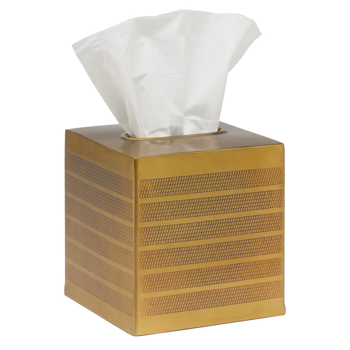 Denver Striped Etched Stainless Steel Tissue Box Cover (Antique Brass)