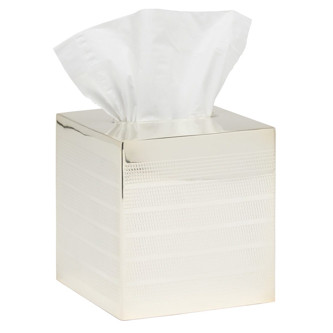 Denver Striped Etched Stainless Steel Tissue Box Cover (Shiny Silver)