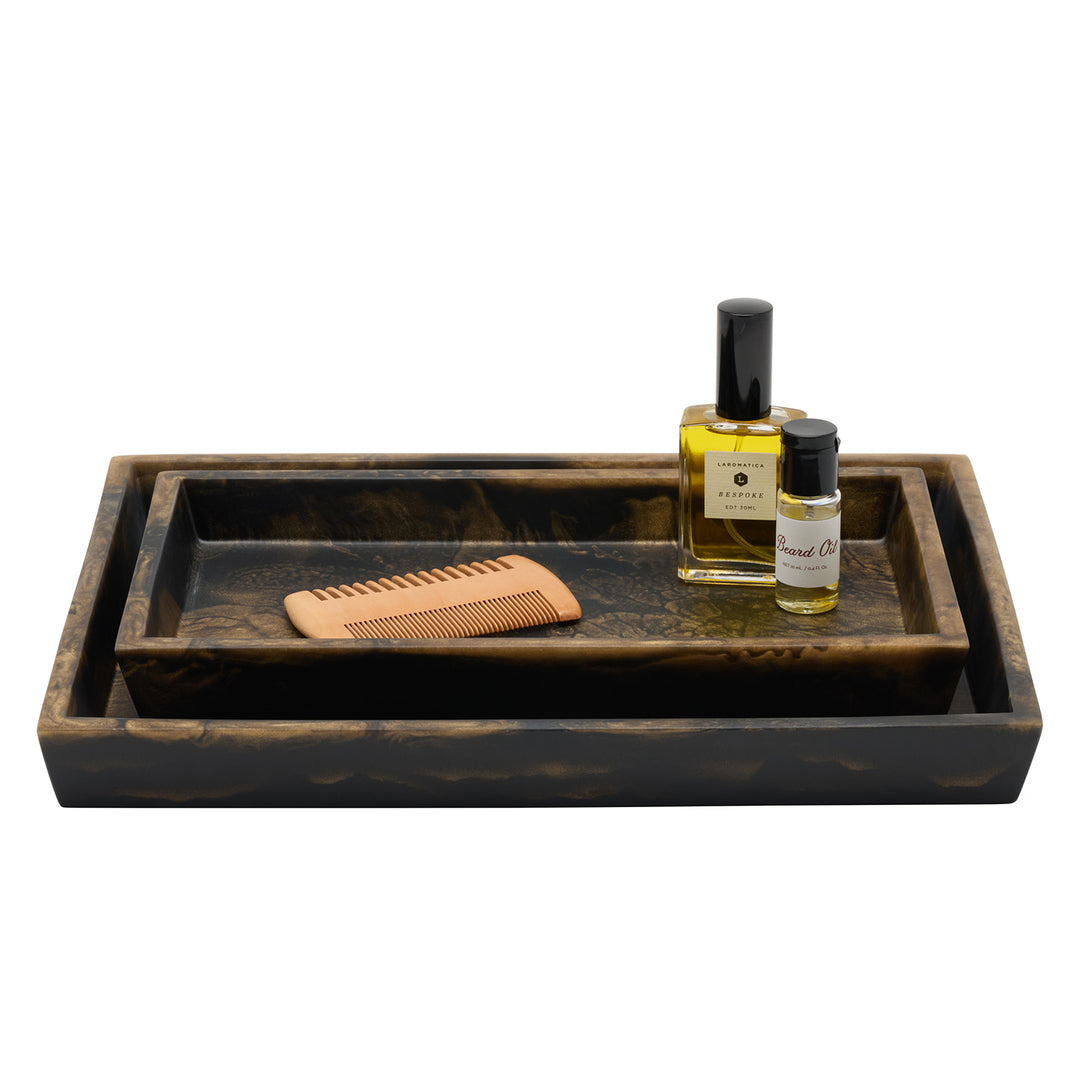 Duluth Black/Gold Swirled Resin Nested Trays Set/2