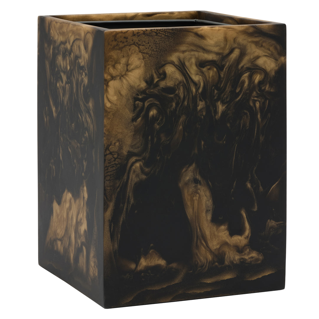 Duluth Black/Gold Swirled Resin Square Wastebasket