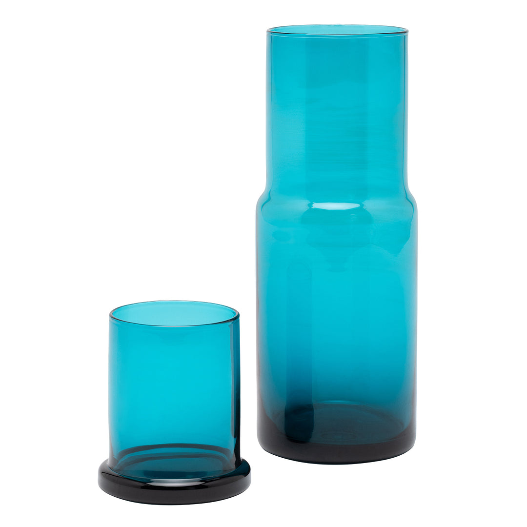 Faro Hand-Blown Glass Cylinder Carafe (Dark Turquoise) - Hudson & Vine
