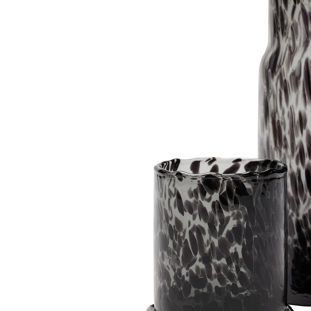 Faro Hand-Blown Glass Cylinder Carafe (Black Leopard)