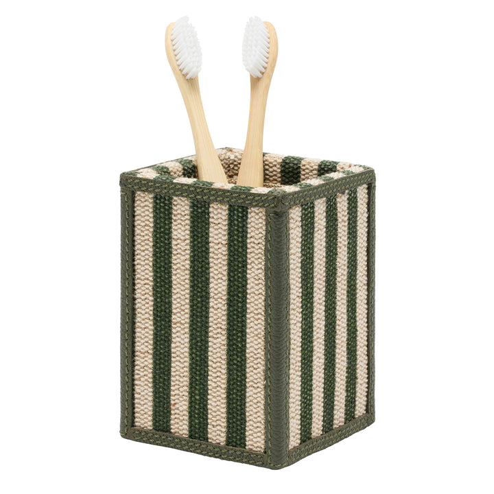 Franklin Emerald Striped Cotton Jute/Forest Leather Bathroom Accessories