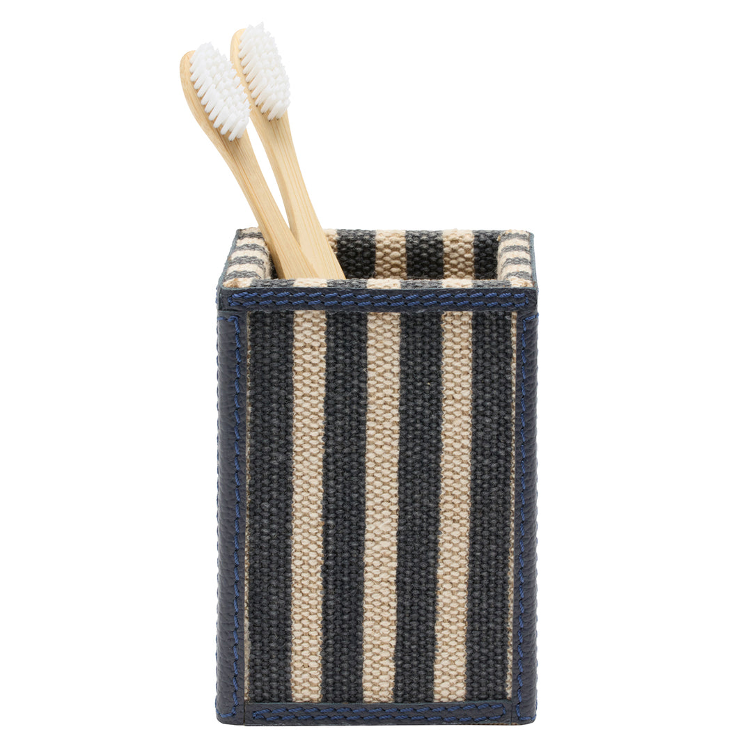 Franklin Navy Striped/Navy Cotton Jute/Leather Bathroom Accessories