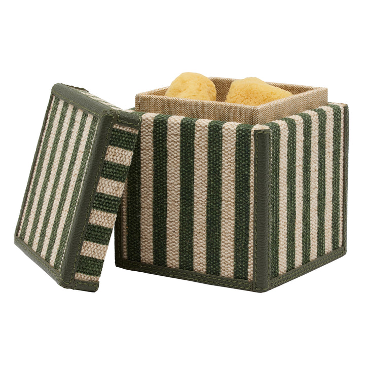 Franklin Emerald Striped Cotton Jute/Forest Leather Bathroom Accessories