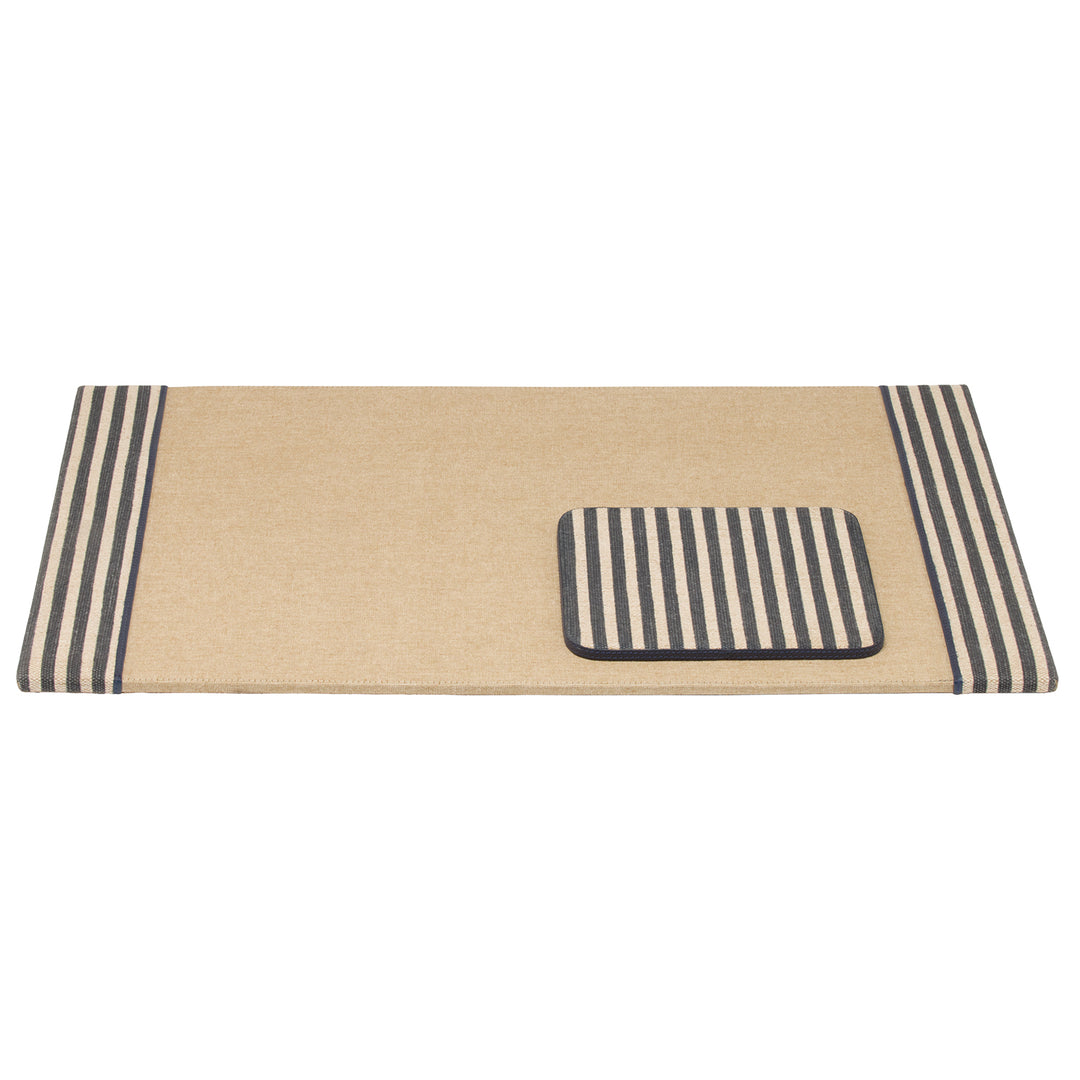 Franklin Navy Striped/Navy Cotton Jute/Leather Desk Blotter Set