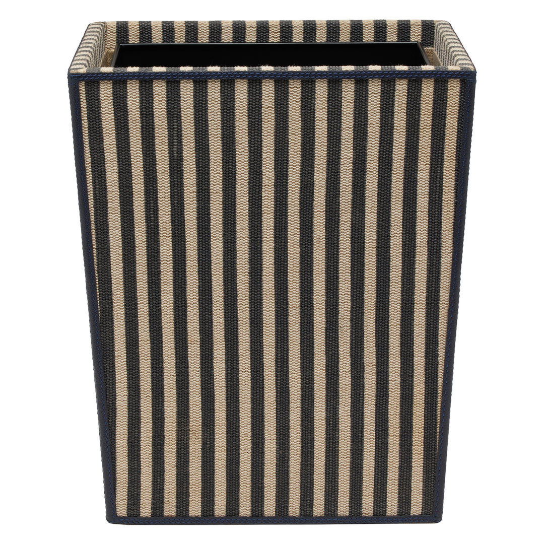 Franklin Navy Striped/Navy Cotton Jute/Leather Wastebasket Rectangle
