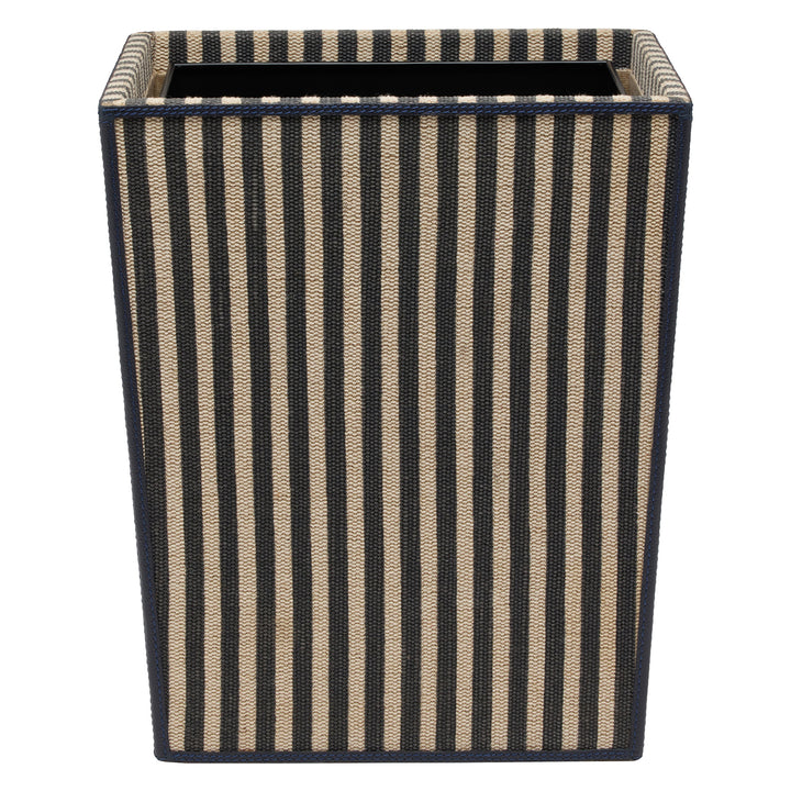 Franklin Navy Striped/Navy Cotton Jute/Leather Wastebasket Rectangle