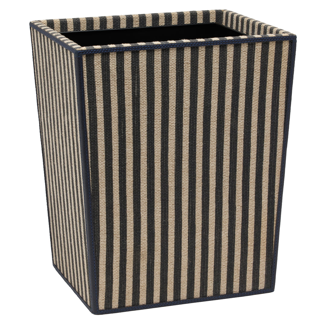 Franklin Navy Striped/Navy Cotton Jute/Leather Wastebasket Rectangle