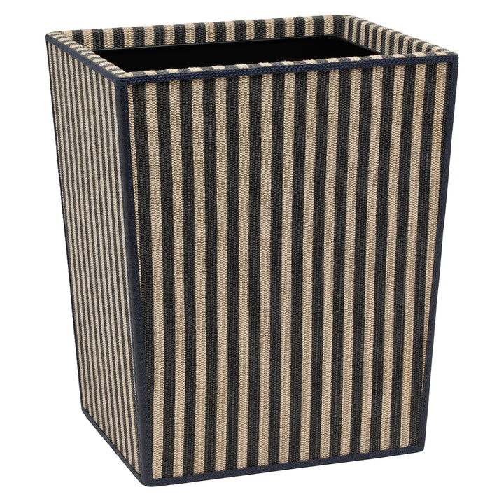 Franklin Navy Striped/Navy Cotton Jute/Leather Wastebasket Rectangle