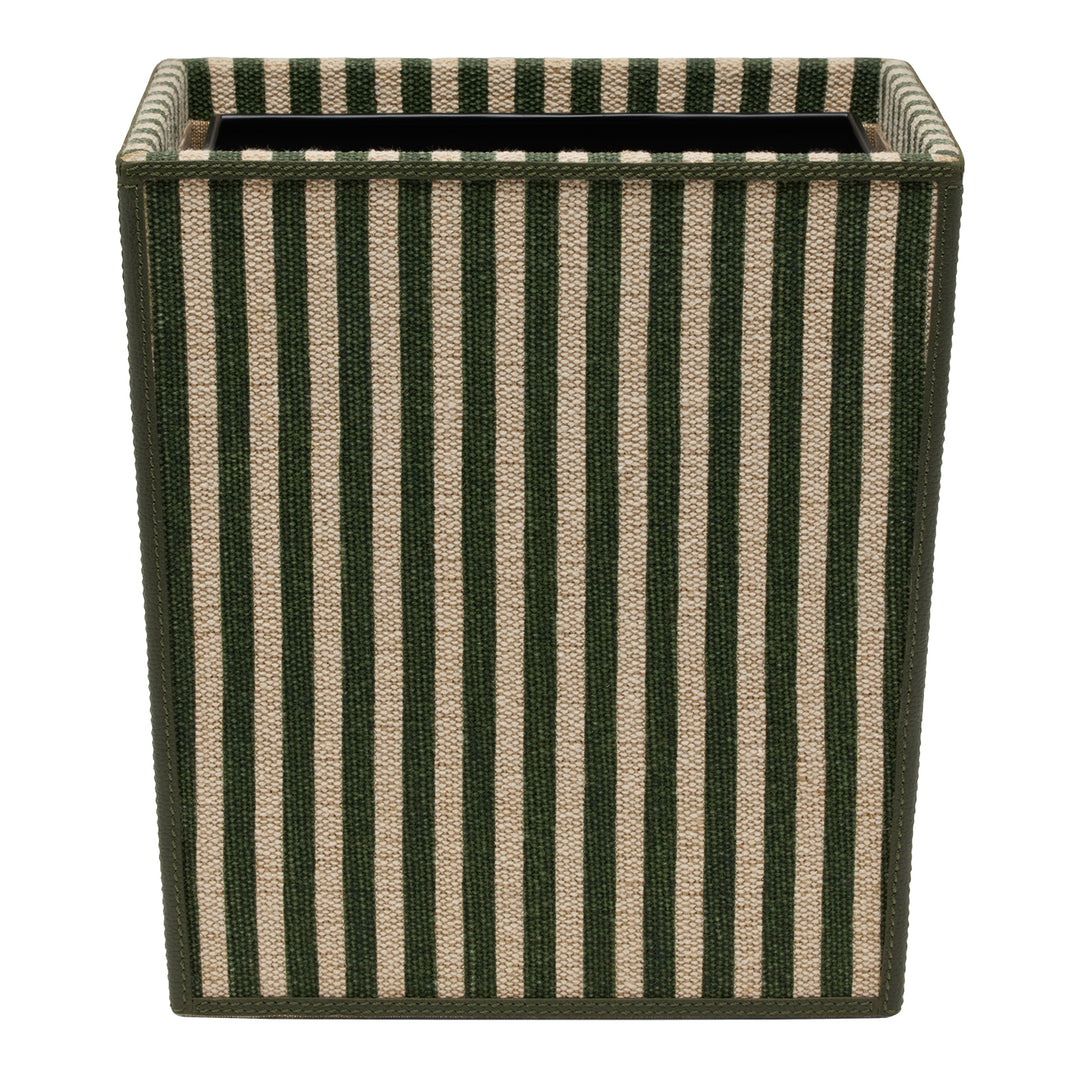 Franklin Emerald Striped/Forest Cotton Jute/Leather Rectangular Wastebasket