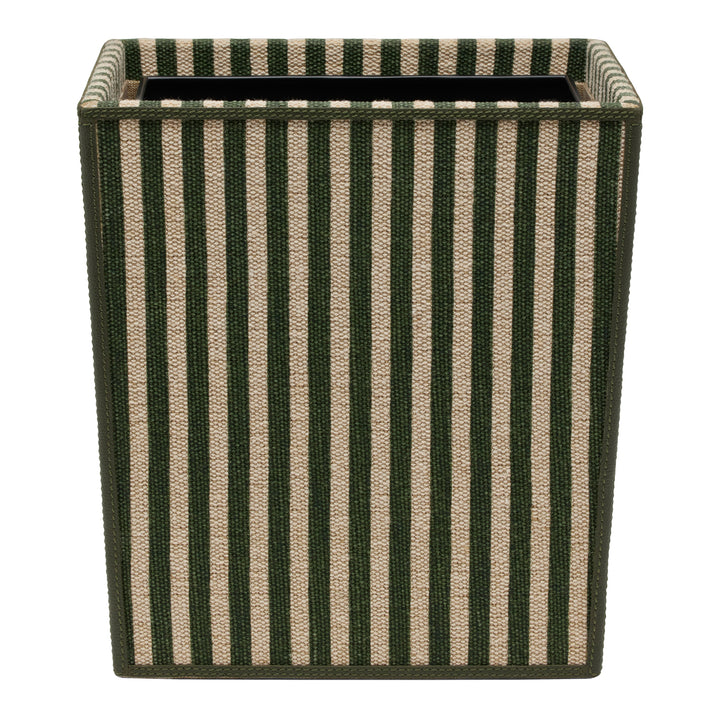 Franklin Emerald Striped/Forest Cotton Jute/Leather Rectangular Wastebasket