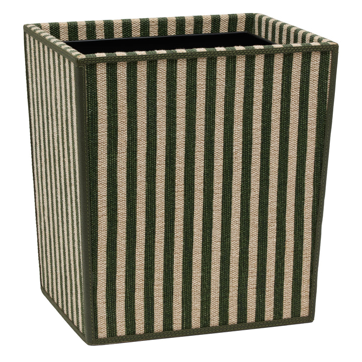 Franklin Emerald Striped/Forest Cotton Jute/Leather Rectangular Wastebasket
