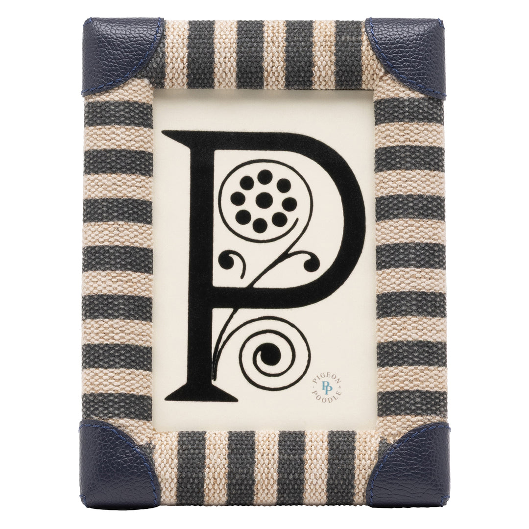 Franklin Navy Striped/Navy Leather Picture Frame