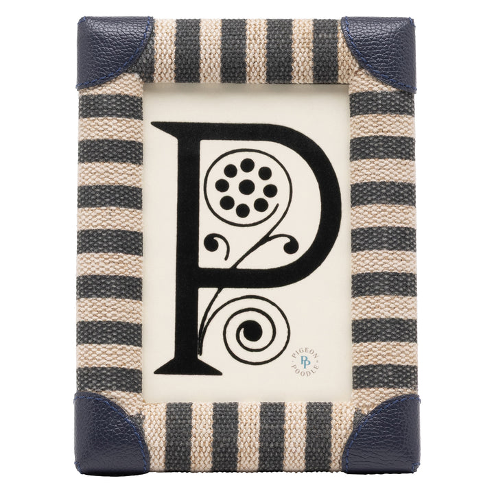Franklin Navy Striped/Navy Leather Picture Frame
