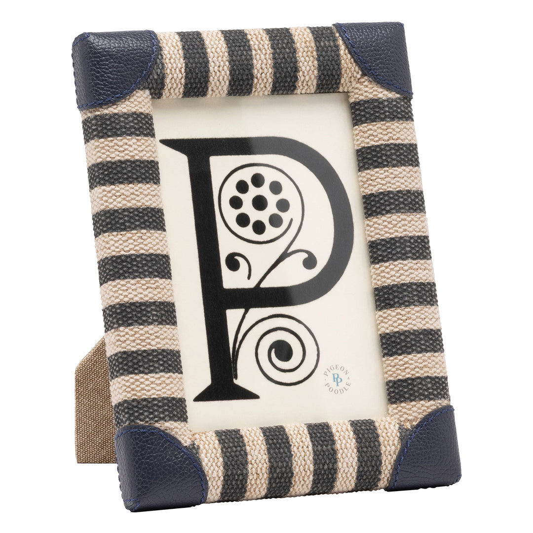 Franklin Navy Striped/Navy Leather Picture Frame