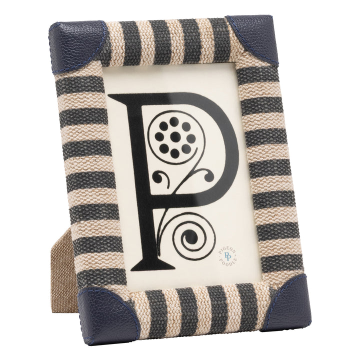 Franklin Navy Striped/Navy Leather Picture Frame