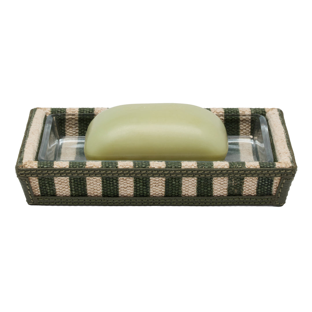 Franklin Emerald Striped Cotton Jute/Forest Leather Bathroom Accessories