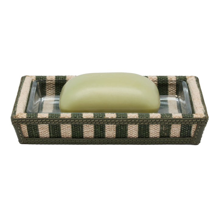 Franklin Emerald Striped Cotton Jute/Forest Leather Bathroom Accessories