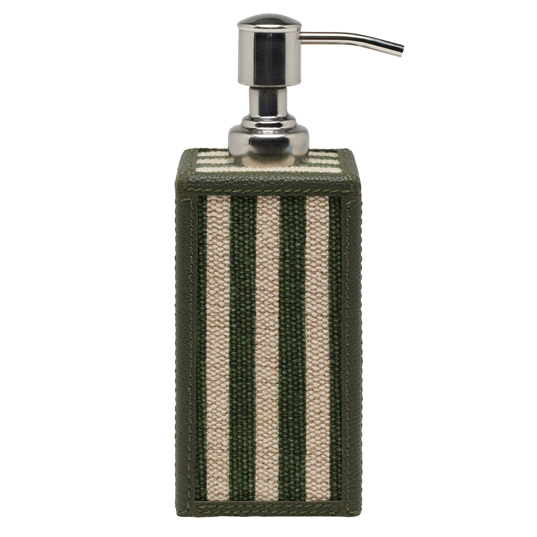 Franklin Emerald Striped/Forest Cotton Jute/Leather Soap Dispenser