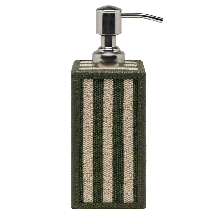 Franklin Emerald Striped/Forest Cotton Jute/Leather Soap Dispenser