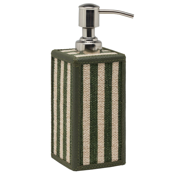 Franklin Emerald Striped/Forest Cotton Jute/Leather Soap Dispenser