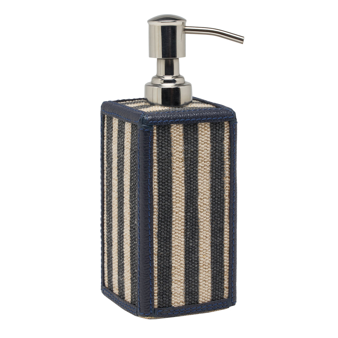 Franklin Navy Striped/Navy Cotton Jute/Leather Soap Dispenser