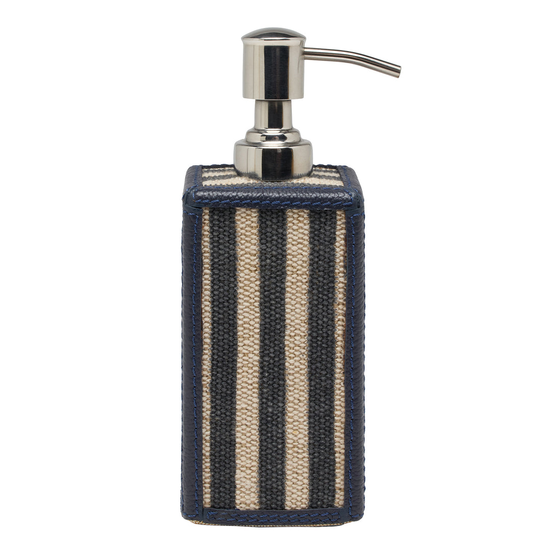 Franklin Navy Striped/Navy Cotton Jute/Leather Soap Dispenser