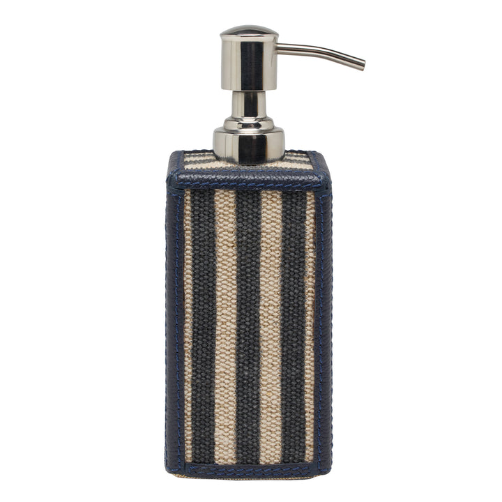 Franklin Navy Striped/Navy Cotton Jute/Leather Soap Dispenser