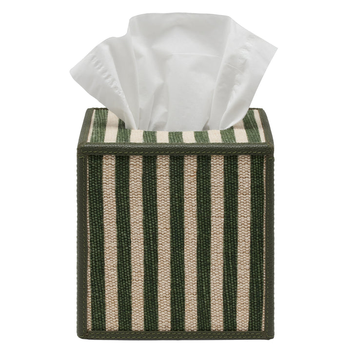 Franklin Emerald Striped Cotton Jute/Forest Leather Bathroom Accessories