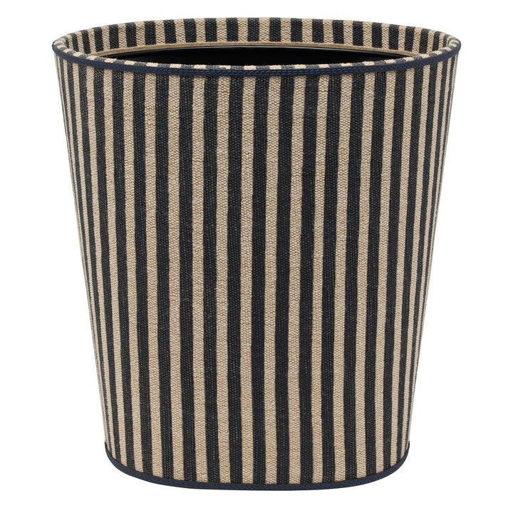 Franklin Navy Striped/Navy Cotton Jute/Leather Wastebasket Oval