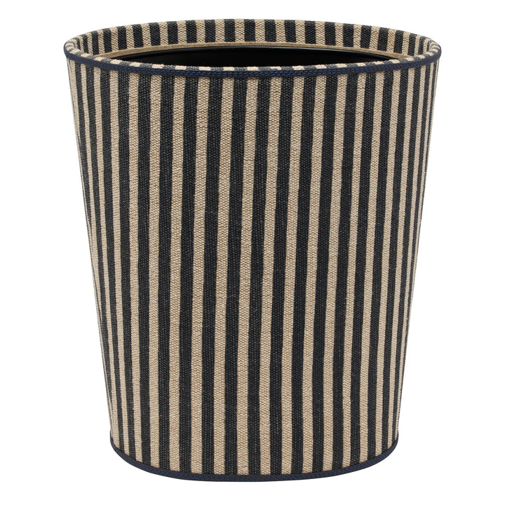 Franklin Navy Striped/Navy Cotton Jute/Leather Wastebasket Oval