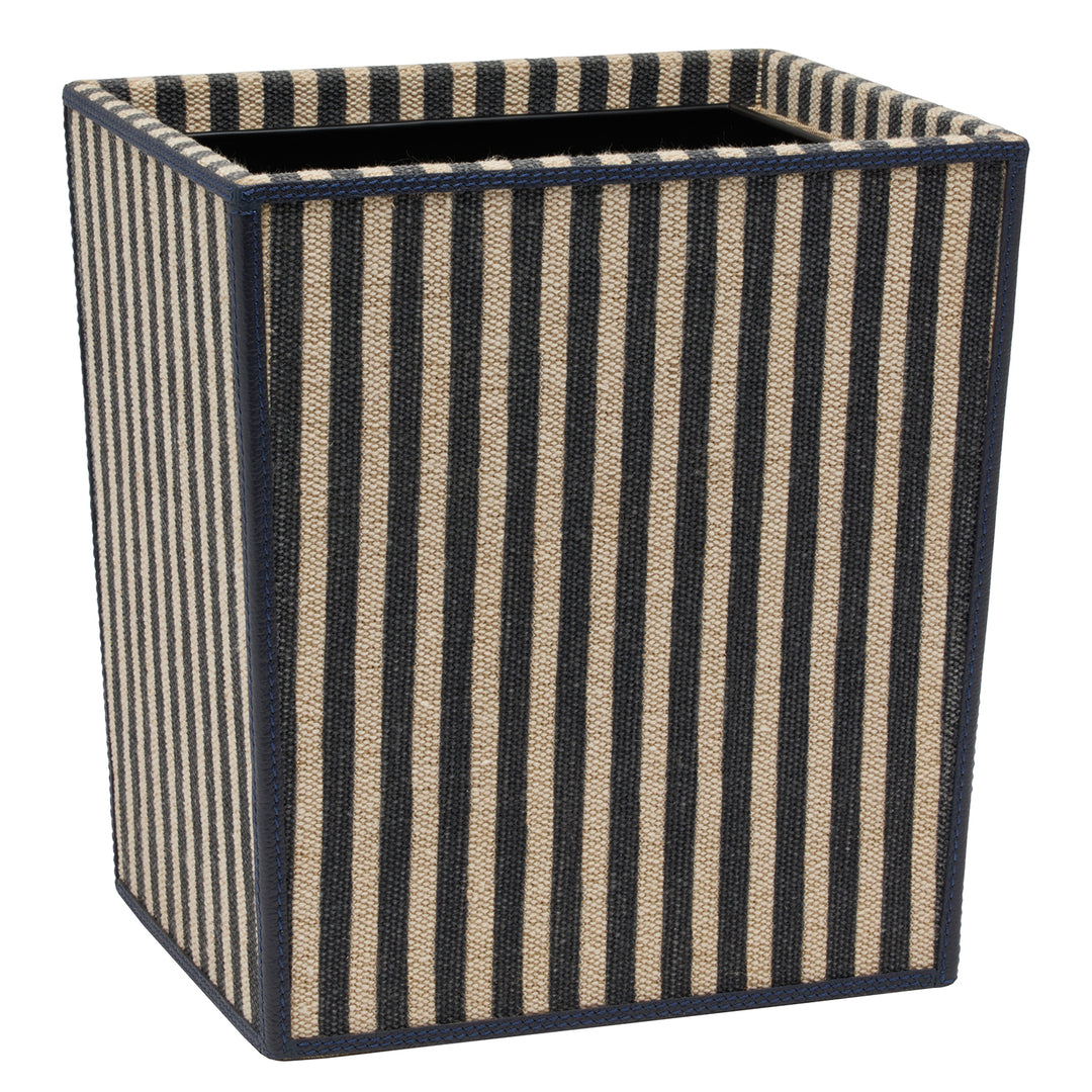 Franklin Navy Striped/Navy Cotton Jute/Leather Rectangular Wastebasket