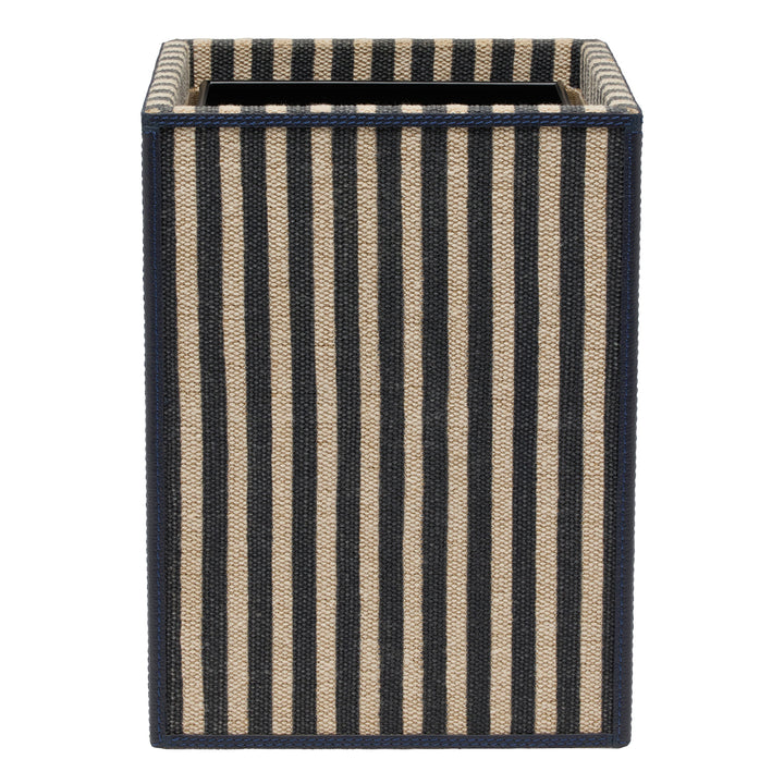 Franklin Navy Striped/Navy Cotton Jute/Leather Square Wastebasket
