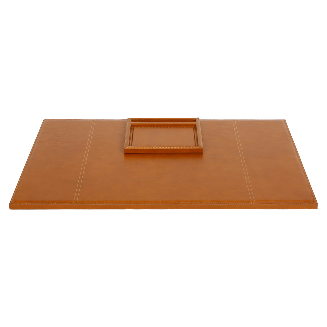 Grafton Full-Grain Leather Desk Blotter Set (Saddle)