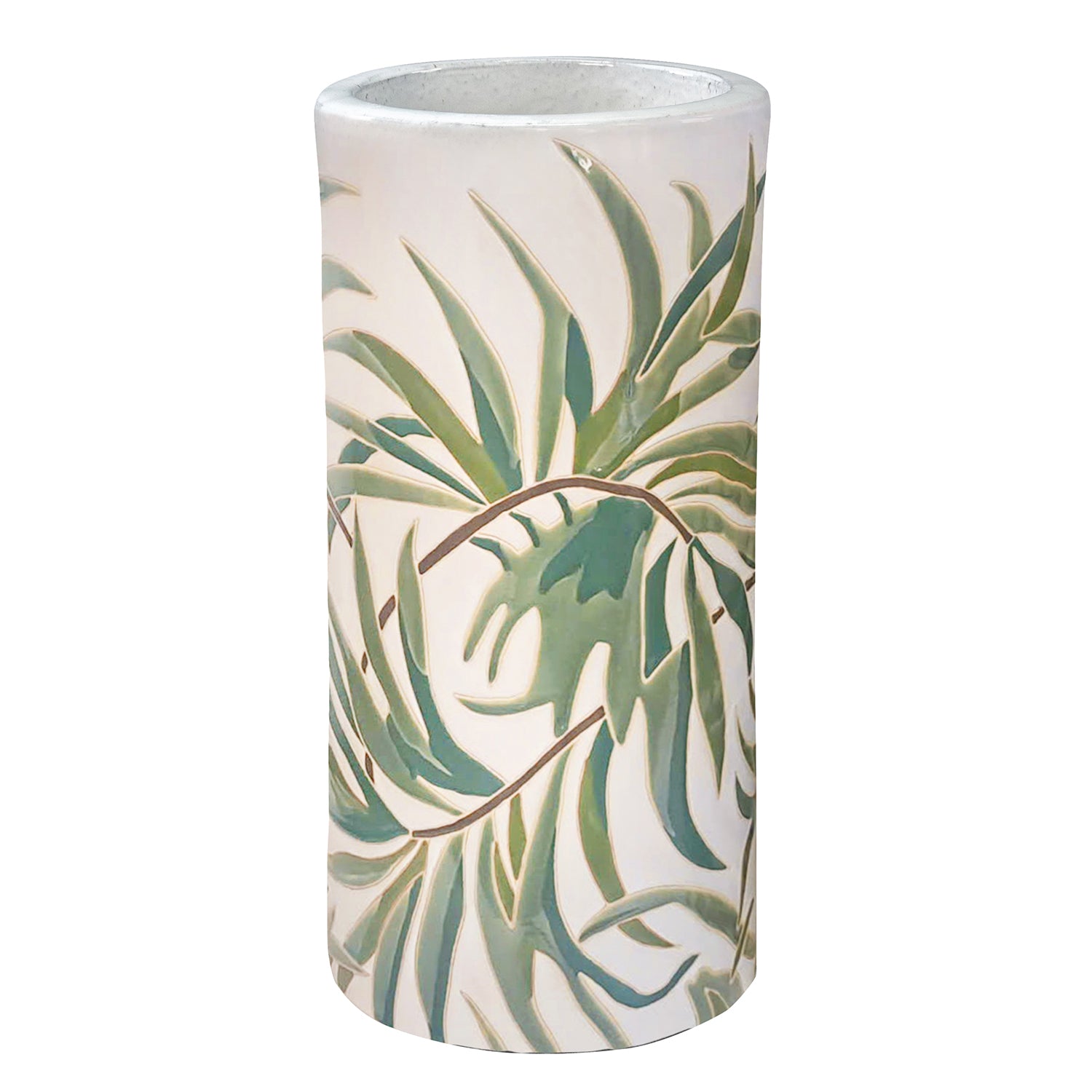 Greenwood White/Green Palm Ceramic Umbrella Stand - Thumbnail 2